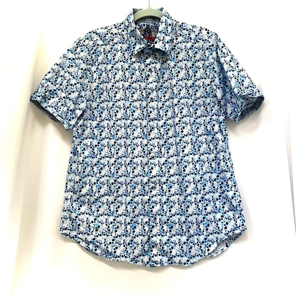 Robert Graham Mens Button Up Shirt Size L Blue White Skulls AOP Preppy Loud